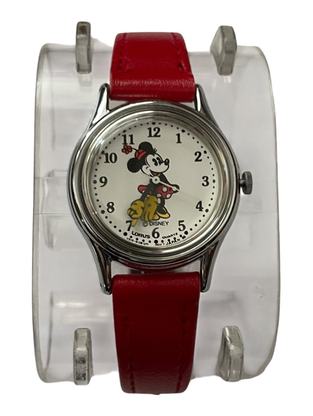Lorus Disney Minnie Mouse Watch Women's Red Leather Band Silver Tone Quartz New